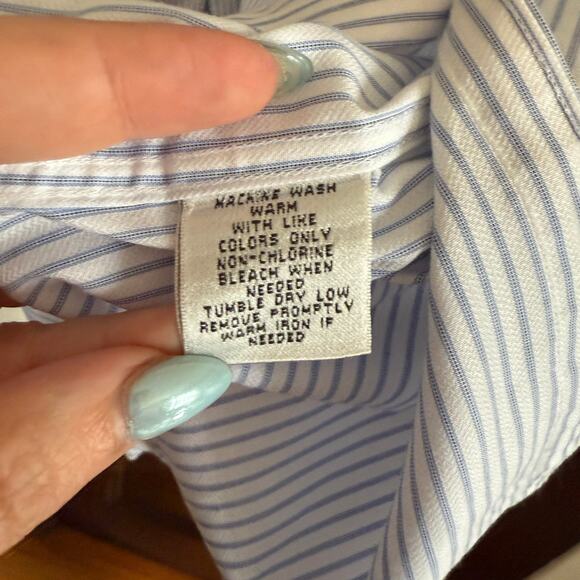 JHANE BARNES | Men's Slim Fit Non-Iron Blue White Striped Button Up Shirt Medium - Picture 7 of 9
